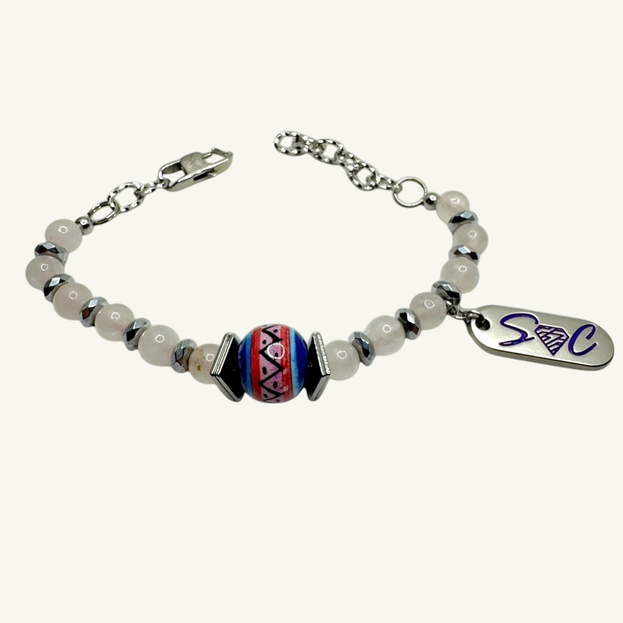 Bracciale quarzo rosa e ceramica Sharifa Crystals